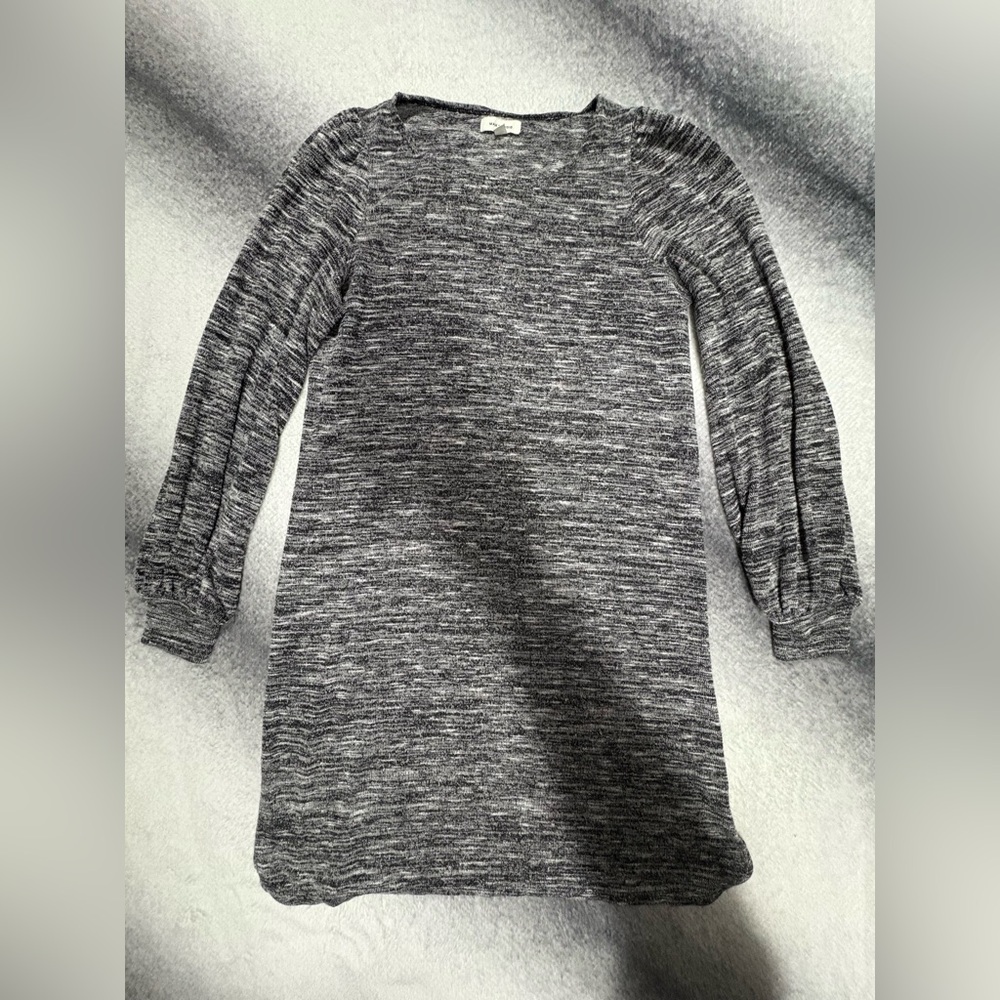 Max Studio Gray Black White Heather Sweater Shift Comfy Cute Dress‎ Small S